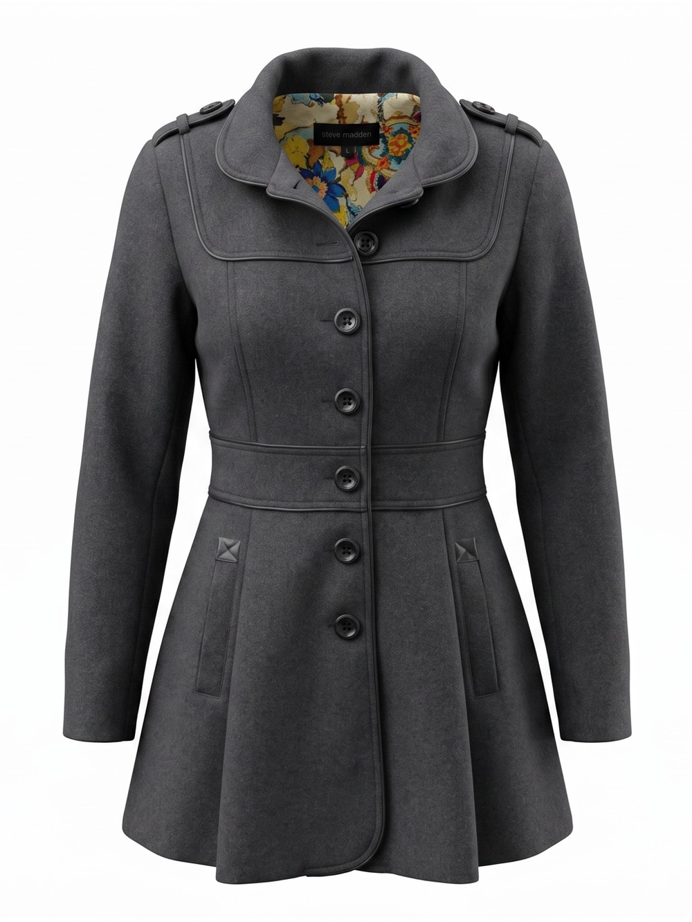 Steve Madden Dark Gray Pea Coat with Floral Lining